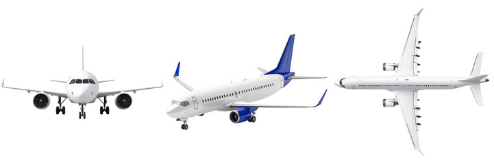 Obraz premium Three Modern Airplanes on Transparent Background