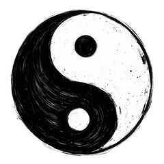 Hand-drawn black and white Yin Yang symbol on transparent background
