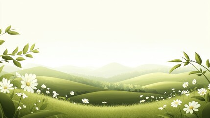 Fototapeta premium Serene Green Valley with Blooming Wildflowers