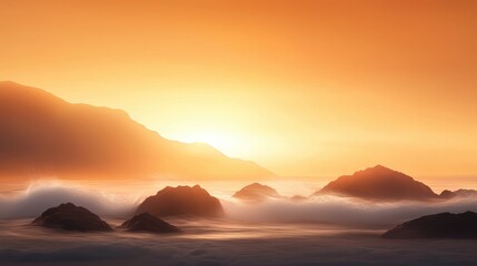 Serene Sunset Over Rocky Coastline