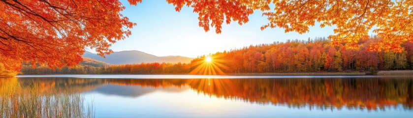 Vibrant Fall Foliage Landscape at Sunset