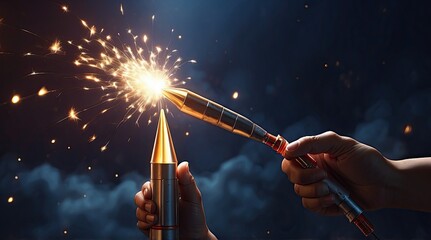 a person holding a lit candle in front of a background of bokeh and,