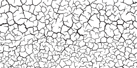 Chaotic surface cracking.  Vector illustration. Monochrome background of coarse soil.