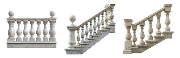 Elegant White Marble Staircase Railing Design Isolated on Transparent Background