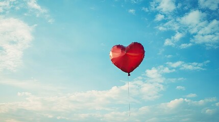 Fototapeta premium A red heart-shaped balloon floating in the sky on Valentine's Day, symbolizing love