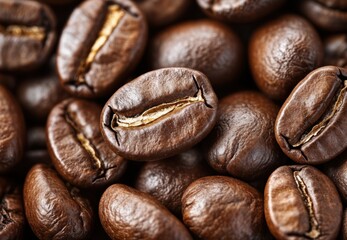 Fototapeta premium Close up of roasted premium arabica coffee beans showing texture