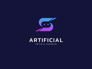 Artificial intelligence with letter S robot face technology Analysis logo vector design concept. AI technology logotype symbol for advance technology, company, identity, innovation, ui, automation.