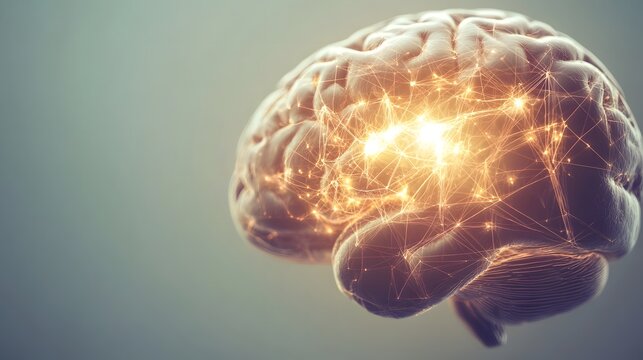 Close-up of human brain with intricate neural pathways, symbolizing cognitive biases and complex thought processes, ideal for educational or scientific presentations