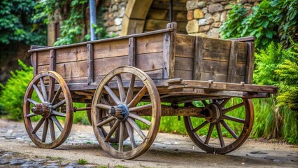 Obraz premium Rustic wooden cart used for transporting goods, vintage, antique, transportation, market, farm, agriculture, wooden, old-fashioned