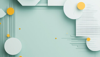 Abstract geometric pattern with white and yellow shapes on a light blue background.