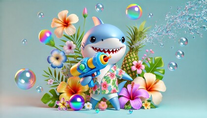 Little shark holding a water gun