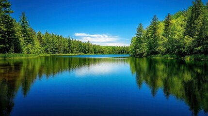 Obraz premium Serene Lake Surrounded by Lush Forests