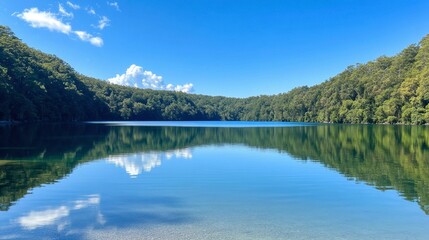 Fototapeta premium Serene Lake with Calm Reflection and Blue Sky