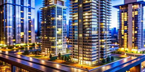 Obraz premium Modern Highrise Architectural Model - HDR Image of a Miniature Skyscraper Design for Real Estate and Urban Planning