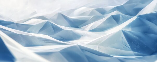 Obraz premium Abstract geometric ice landscape in white and blue, featuring sharp, angular shapes creating a modern, minimalist scene.
