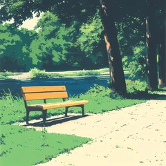 Obraz premium A rustic park bench covered in golden leaves, set in a tranquil autumn park, ideal for cozy and serene landscape visuals.