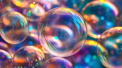 Colorful Bubbles with Shimmering Light Reflections