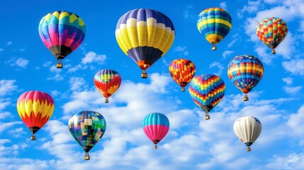 Obraz premium Colorful Hot Air Balloons in a Blue Sky