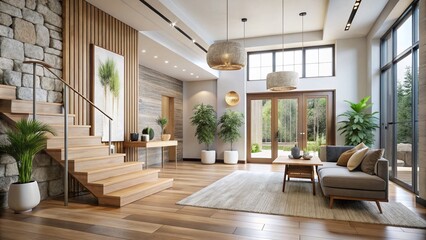 Modern Minimalist Scandinavian Entrance Hall with Natural Light and Art