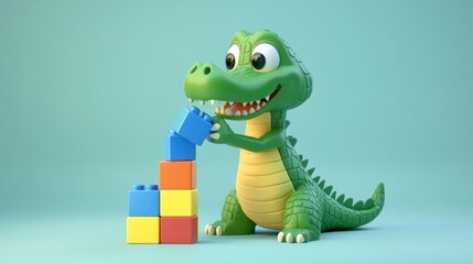 Naklejka premium Colorful Dinosaur Toy Building Blocks Playtime