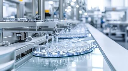 Pharmaceutical production line with pill capsules.