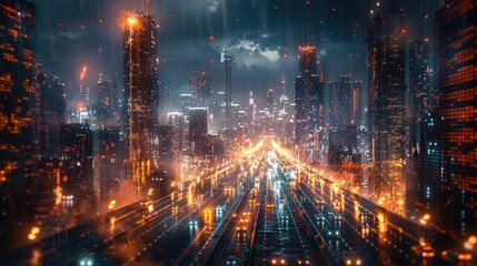 Naklejka premium Futuristic Cityscape at Night