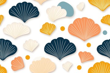 Flat style seamless pattern of scallops, isolate on white background.