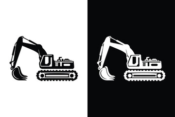 Bold Excavator Silhouette Vector Icon Black And White Edition.