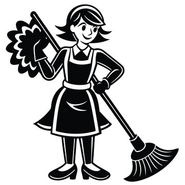 recommend clip art: mop line art design logo icon concept illustration silhouette