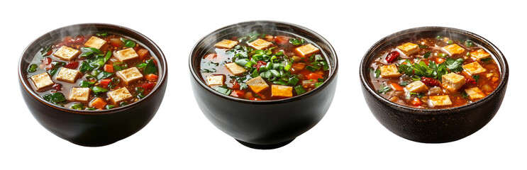 Warm and Flavorful Soup Bowls with Fresh Ingredients Isolated on Transparent Background