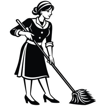 recommend clip art: mop line art design logo icon concept illustration silhouette