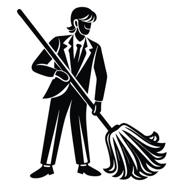 recommend clip art: mop line art design logo icon concept illustration silhouette