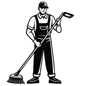 recommend clip art: mop line art design logo icon concept illustration silhouette