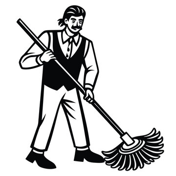 recommend clip art: mop line art design logo icon concept illustration silhouette