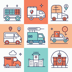 transportation icons set