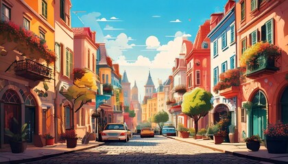 Fototapeta premium digital art and illustration scene of a European urban village