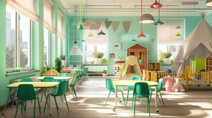 Obraz premium school room with chairs and table