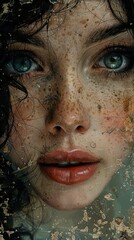 Close-Up Portrait of a Woman with Green Eyes and Freckles
