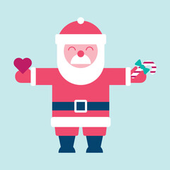 Little santa claus figurine holding candy cane and heart. Little toy santa. Icon, symbol, logo, isolated object