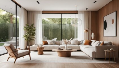 Fototapeta premium Modern Minimalist Living Room Interior with Natural Light