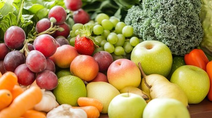 Close-up of vibrant fresh vegetables and fruits on wooden table, symbolizing healthy blood pressure foods, emphasizing natural nutrition and wellness.