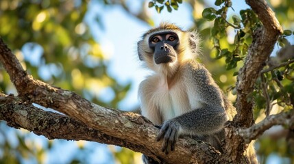 Fototapeta premium Monkey Sitting on a Tree Branch in Nature