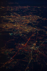 Aerial view of citiscape from airplane window