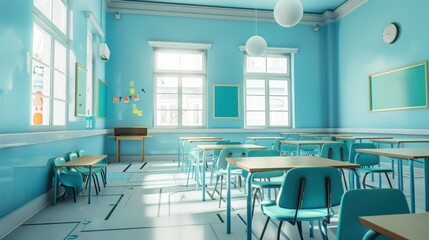 school room with chairs and table