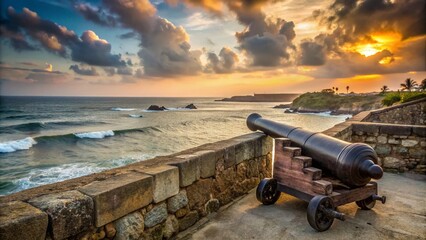 Old Cannon on Galle Fortress Wall Guarding Against Invaders in Sri Lanka