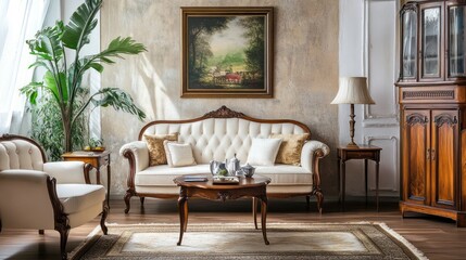 Illustration of a retro style living room interior. Room decoration with a retro style and feels comfortable. Ai generated image