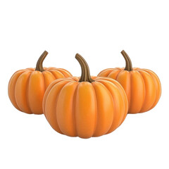 Fototapeta premium Three vibrant orange pumpkins with distinct ridges and long brown stems set against a black background.