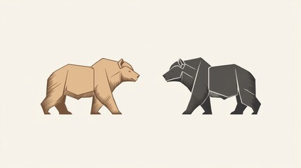 Fototapeta premium Minimalist bull and bear icons, symbolizing stock market trends, simple lines and muted colors.