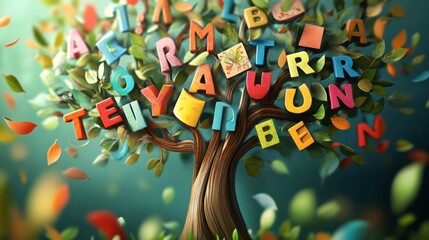 Obraz premium Colorful Alphabet Tree in Enchanted Forest Setting