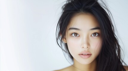 Beauty portrait of a young woman with natural look for skincare and fashion